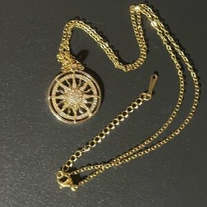 Sun Star Fashion Necklace Rhinestones in Goldtone Style